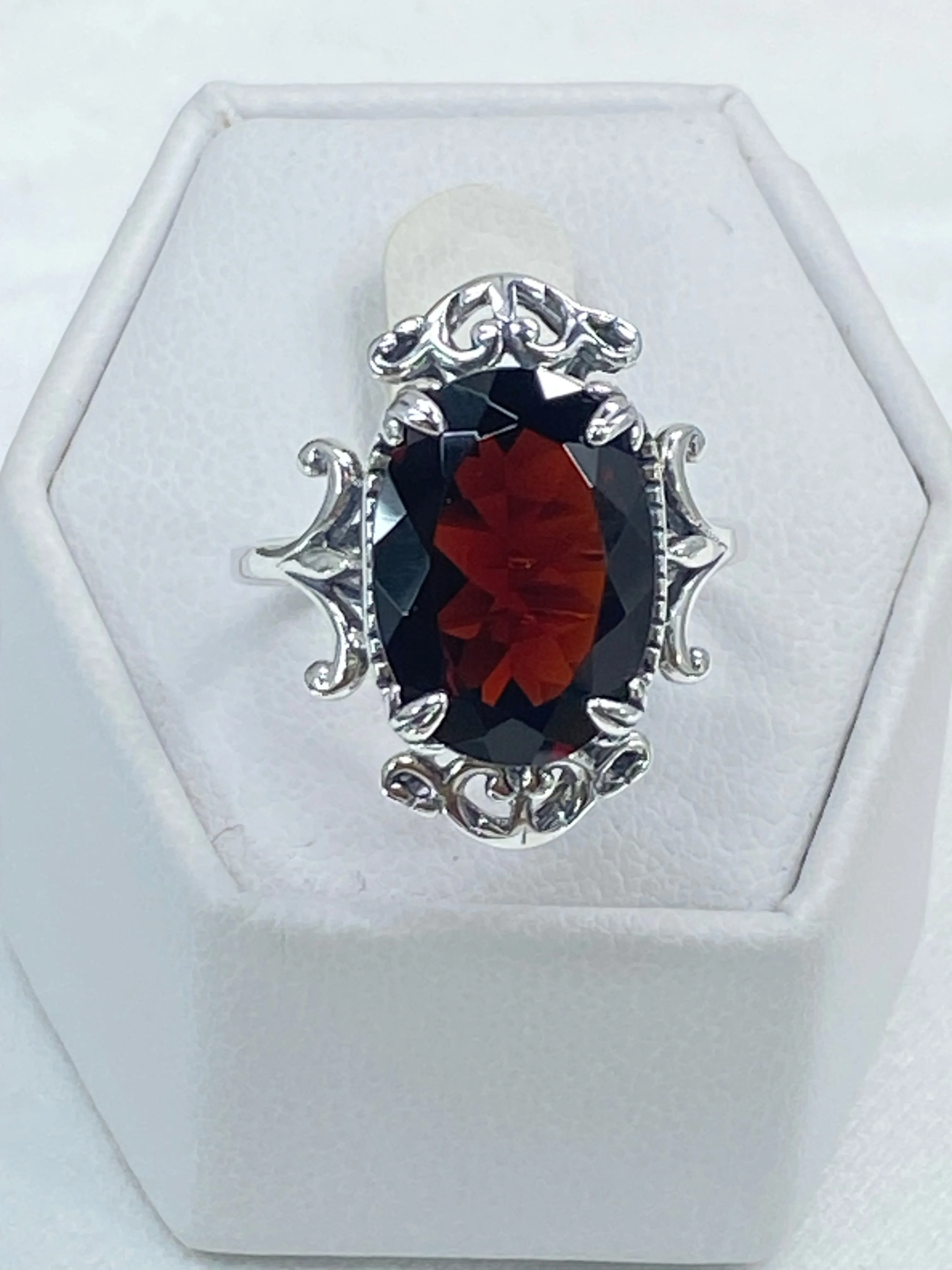 Natural Garnet Ring, Size 7, Sterling Silver Filigree, Gothic Jewelry, #D84 - Ready to Ship