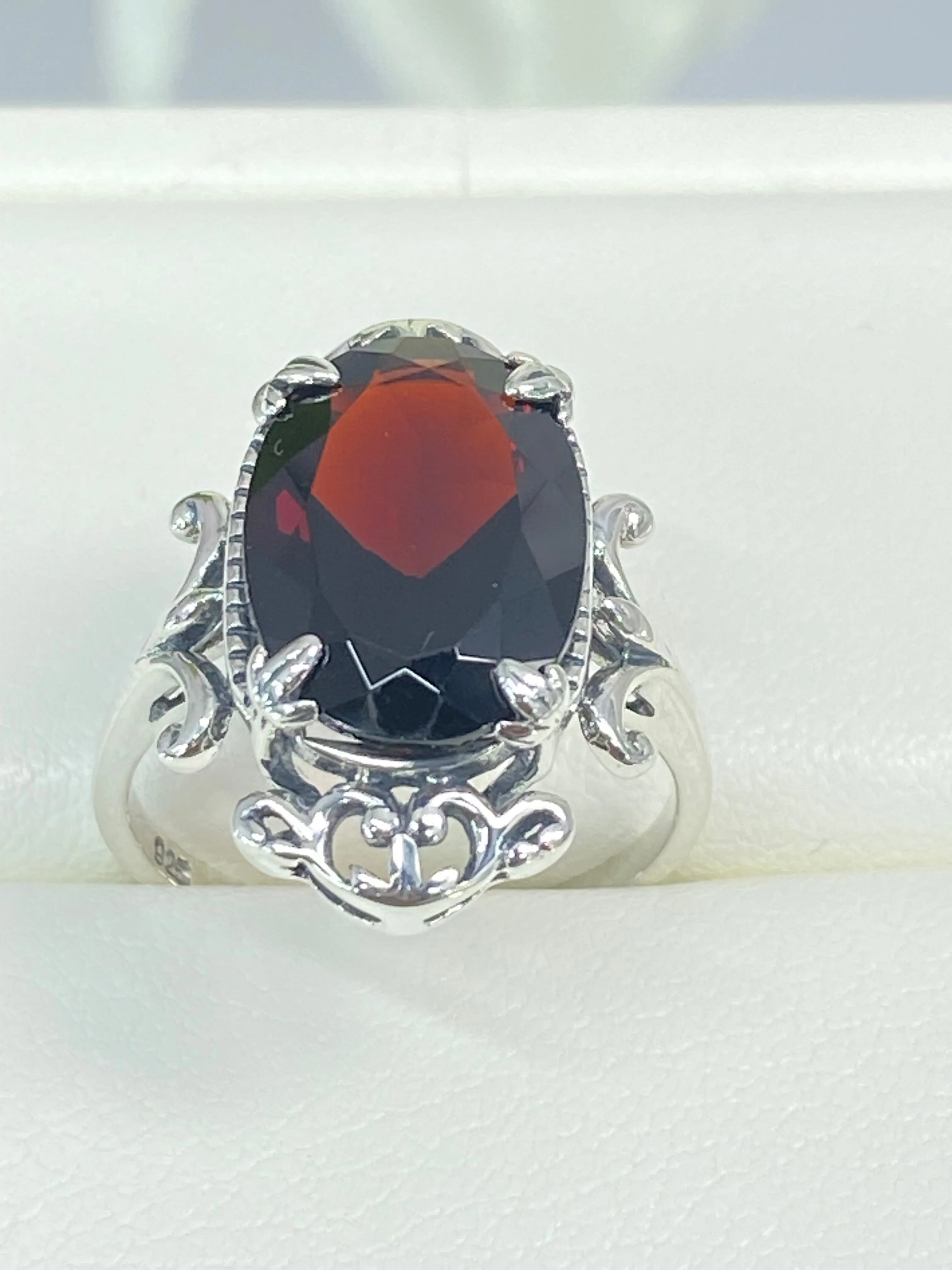 Natural Garnet Ring, Size 7, Sterling Silver Filigree, Gothic Jewelry, #D84 - Ready to Ship