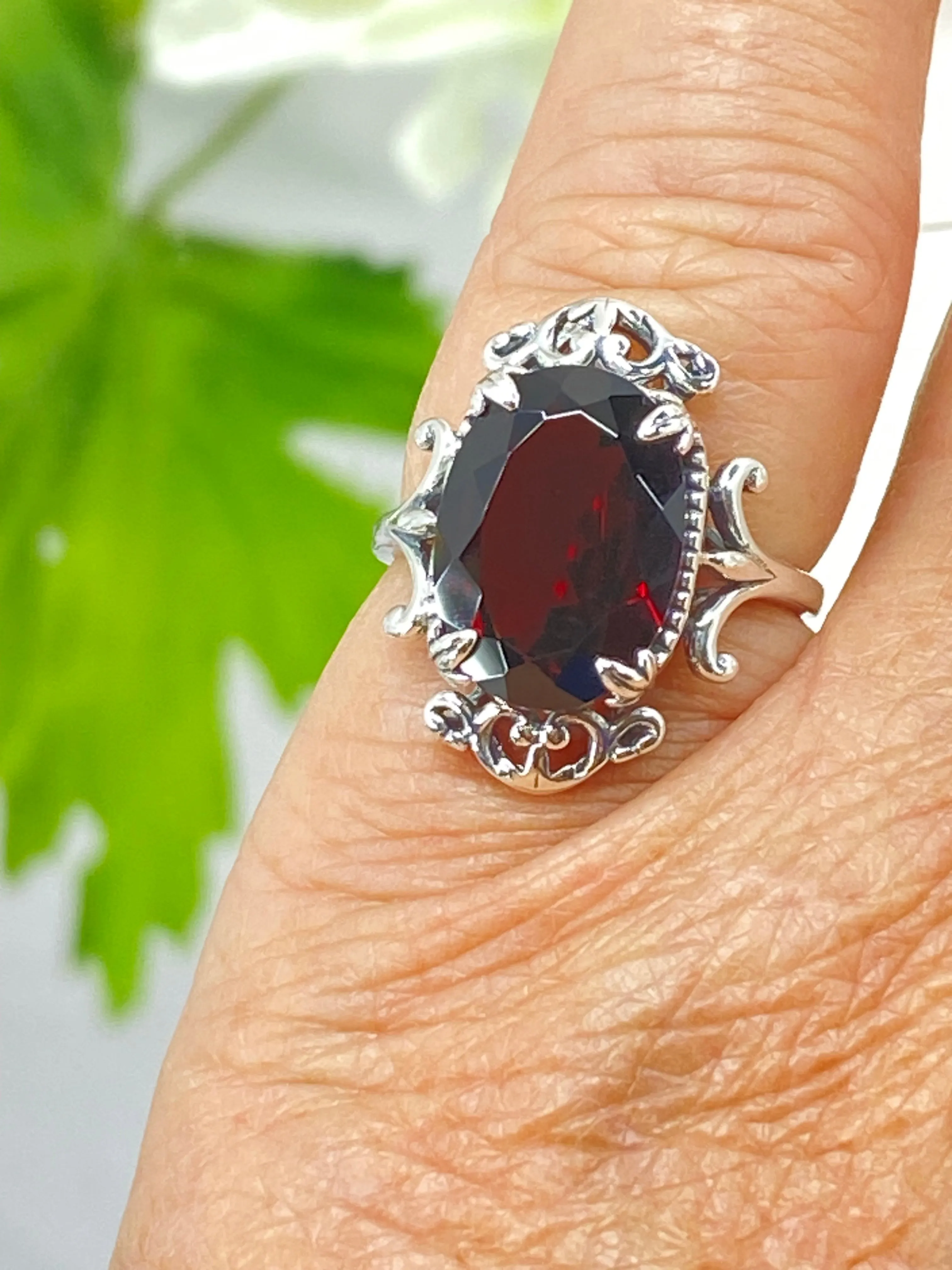 Natural Garnet Ring, Size 7, Sterling Silver Filigree, Gothic Jewelry, #D84 - Ready to Ship