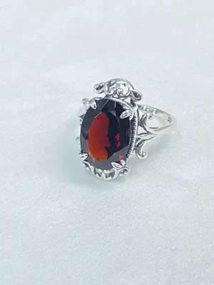 Natural Garnet Ring, Size 7, Sterling Silver Filigree, Gothic Jewelry, #D84 - Ready to Ship