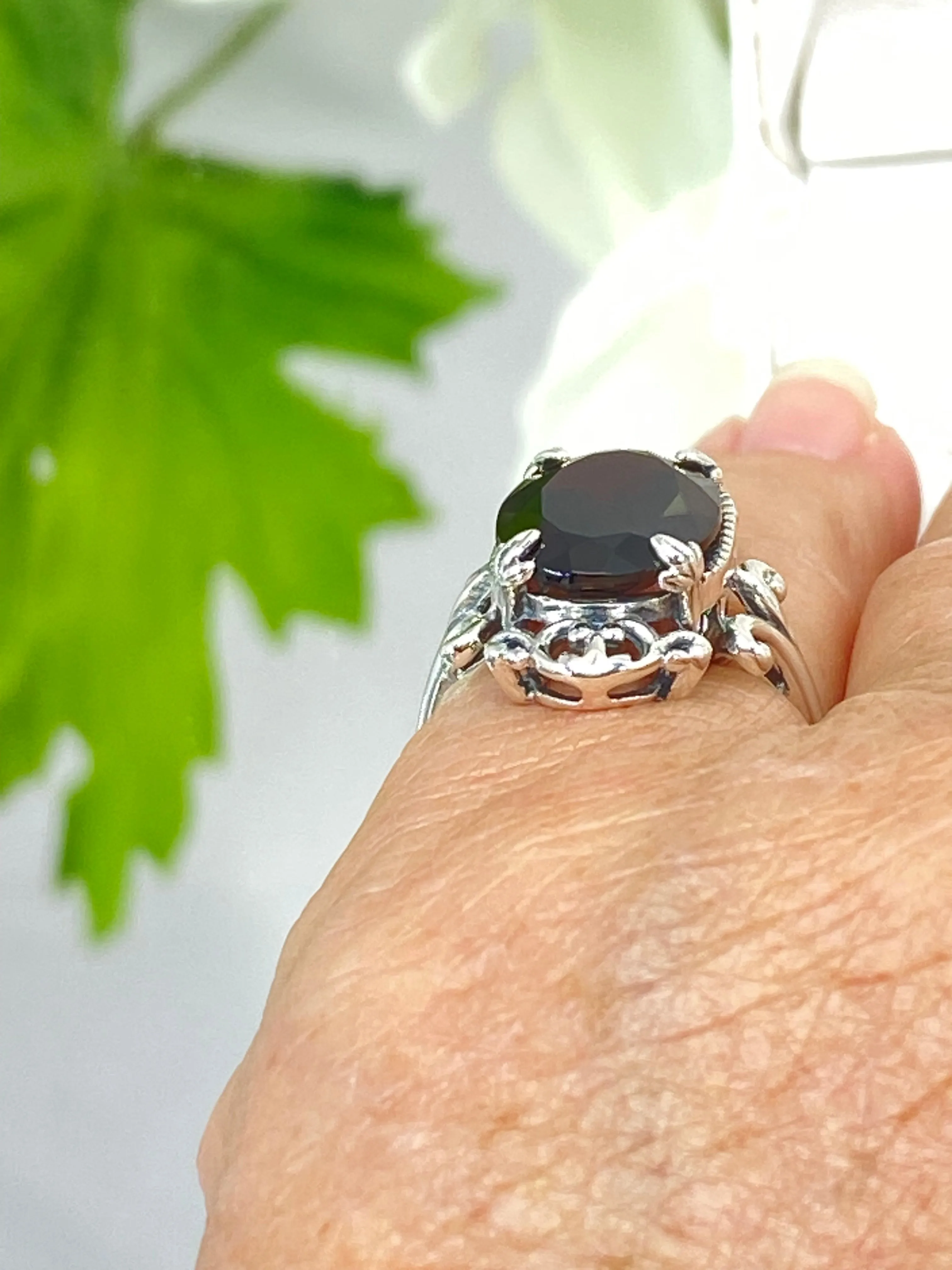 Natural Garnet Ring, Size 7, Sterling Silver Filigree, Gothic Jewelry, #D84 - Ready to Ship