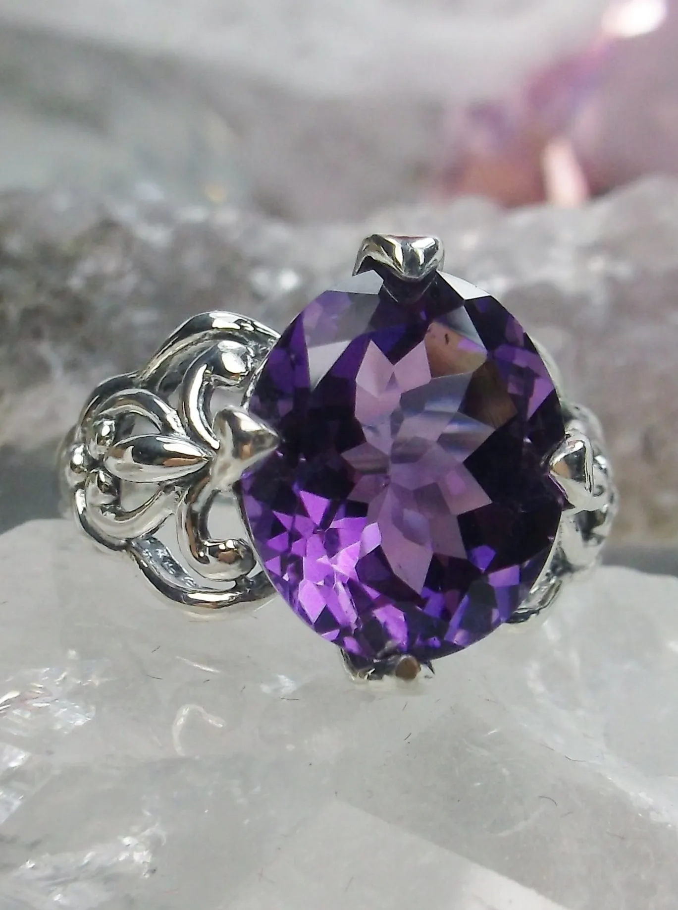 Natural Purple Amethyst Ring, Sterling Silver Gothic Jewelry #D111