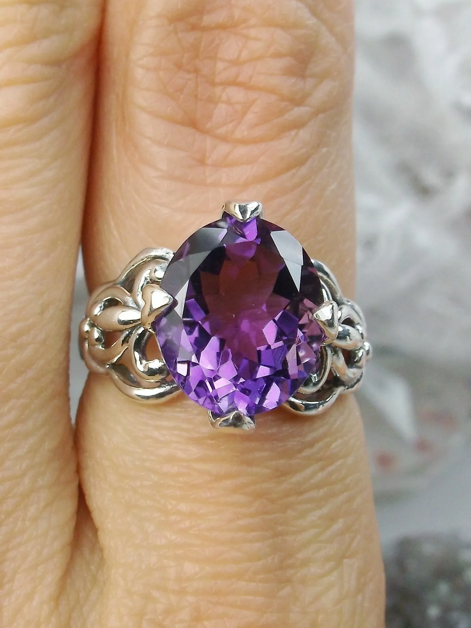 Natural Purple Amethyst Ring, Sterling Silver Gothic Jewelry #D111