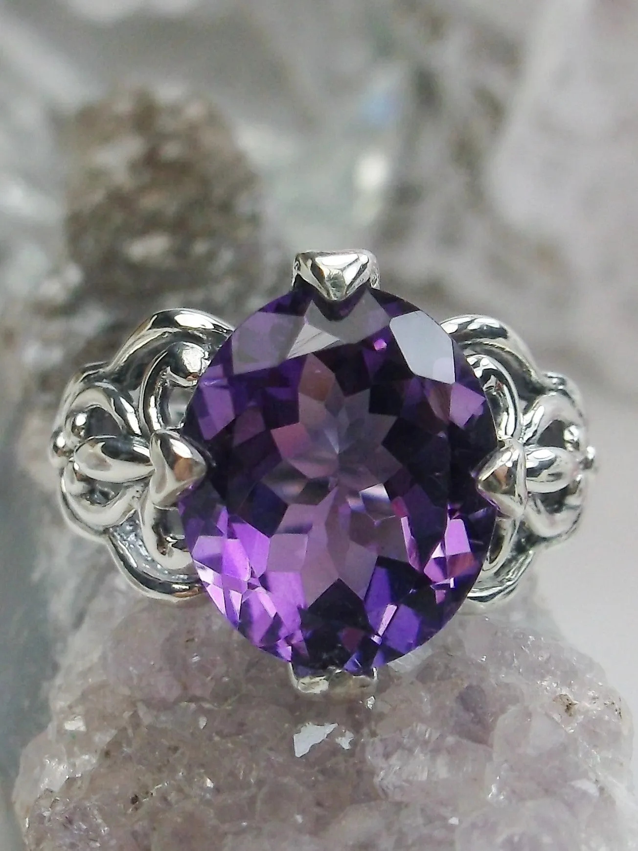 Natural Purple Amethyst Ring, Sterling Silver Gothic Jewelry #D111