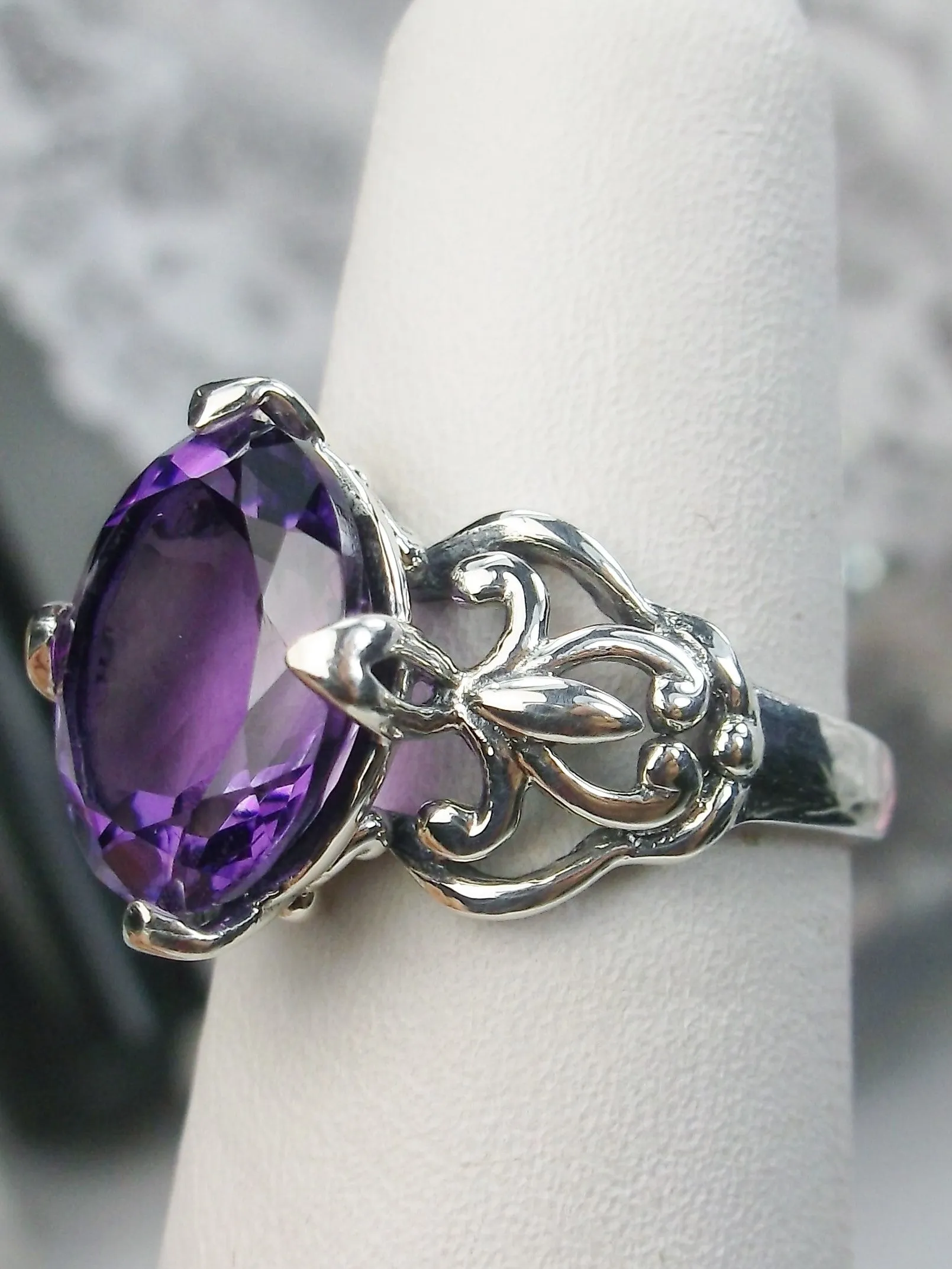 Natural Purple Amethyst Ring, Sterling Silver Gothic Jewelry #D111