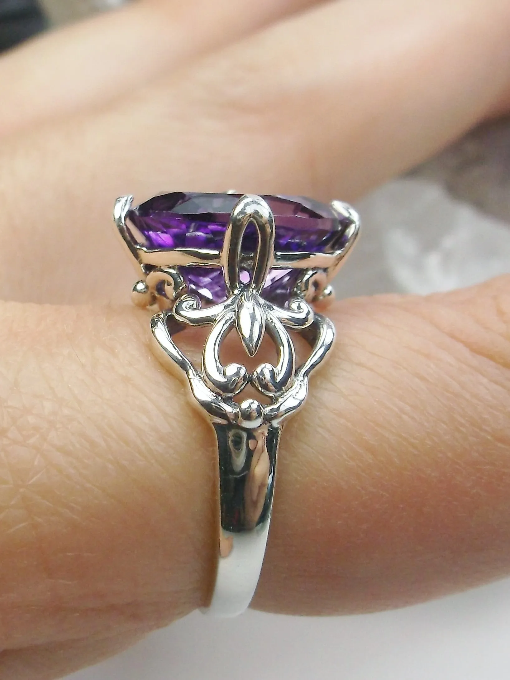 Natural Purple Amethyst Ring, Sterling Silver Gothic Jewelry #D111