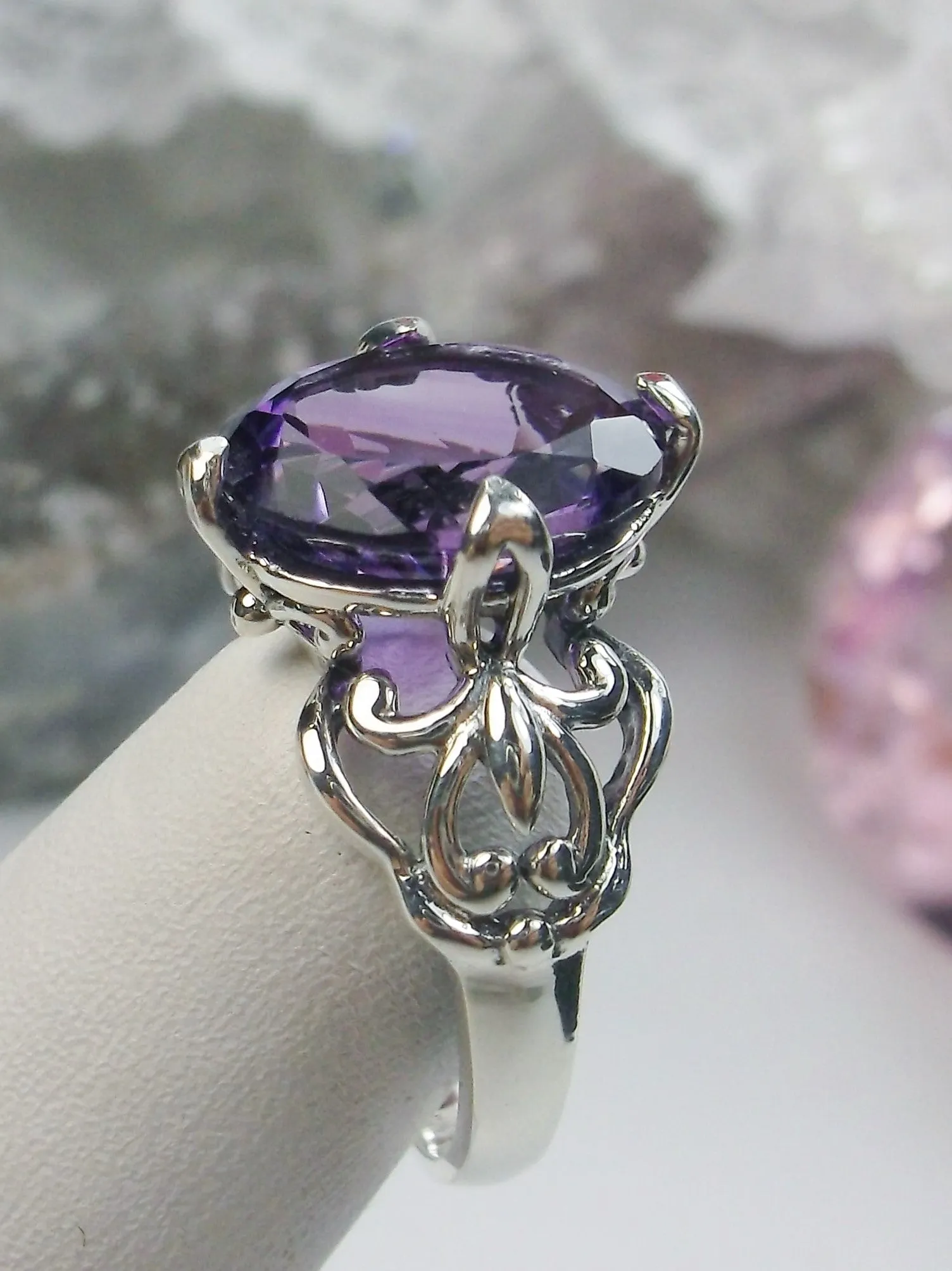 Natural Purple Amethyst Ring, Sterling Silver Gothic Jewelry #D111