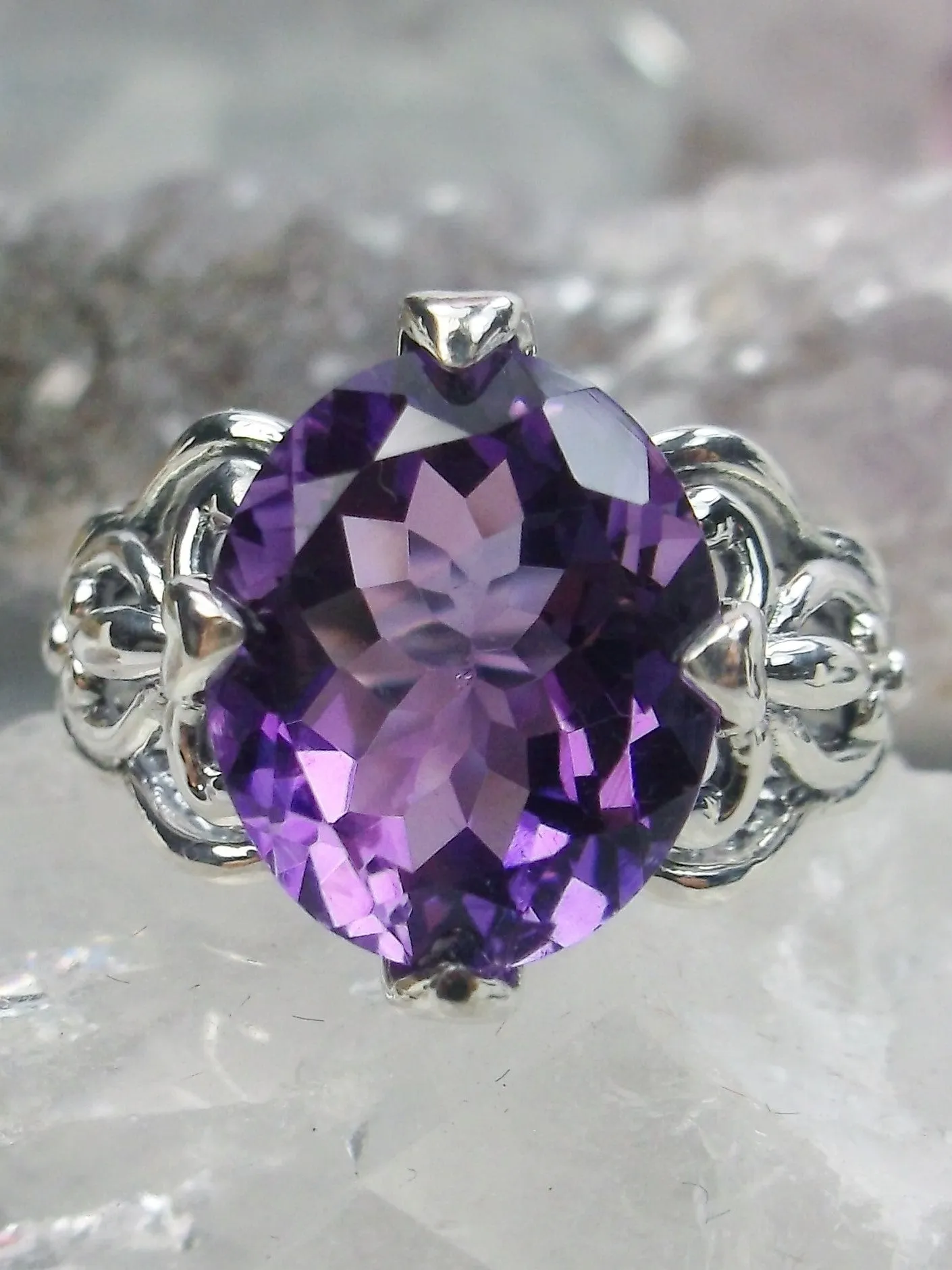 Natural Purple Amethyst Ring, Sterling Silver Gothic Jewelry #D111
