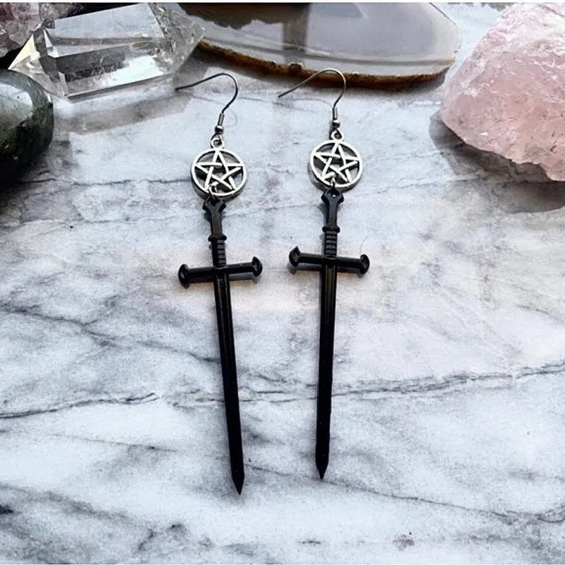 New Goth Blood Sword Hoop Earrings Ring Sword Classic Eardrop Big Sword