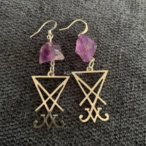 New Goth Quartz Hoops Minimal Earrings Boho Crystal Alternative Minimal Romantic Statement Jewelry Witchy Gift Stones Women Gift