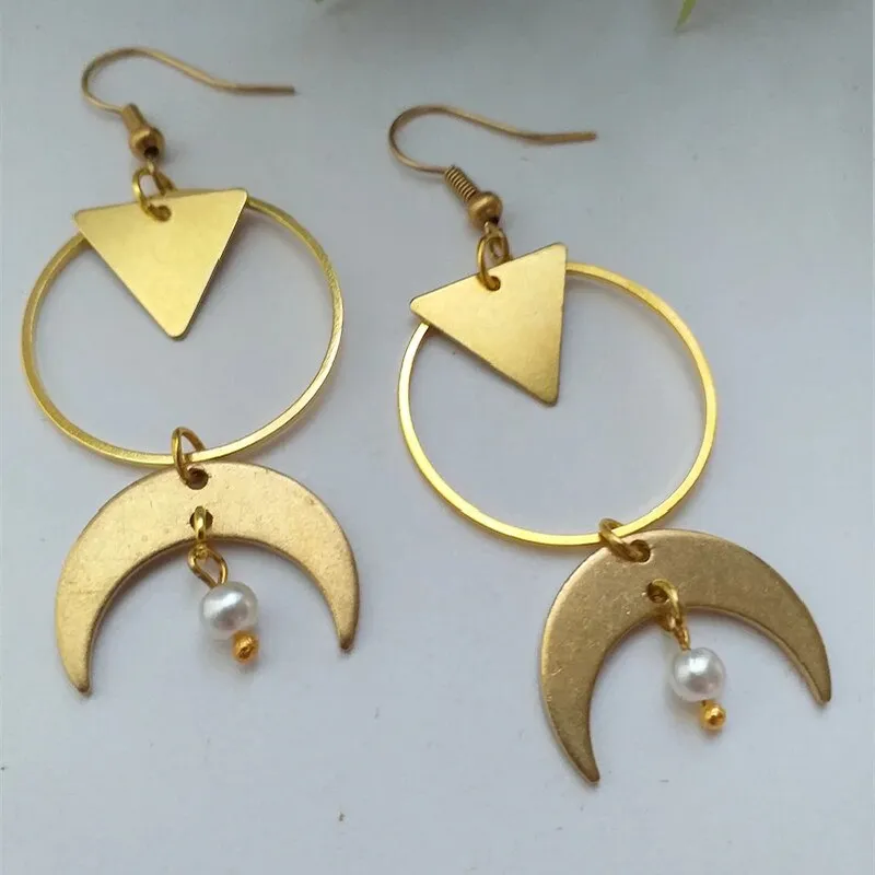 New Gothic Modernist Metal Loop Earrings Drop Black and Gold Colour Phase Boho Hippie Summer Long Jewelry Minimalism Women Gift