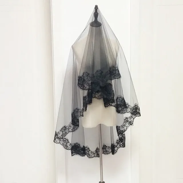 One-Layer Black Bridal Veil
