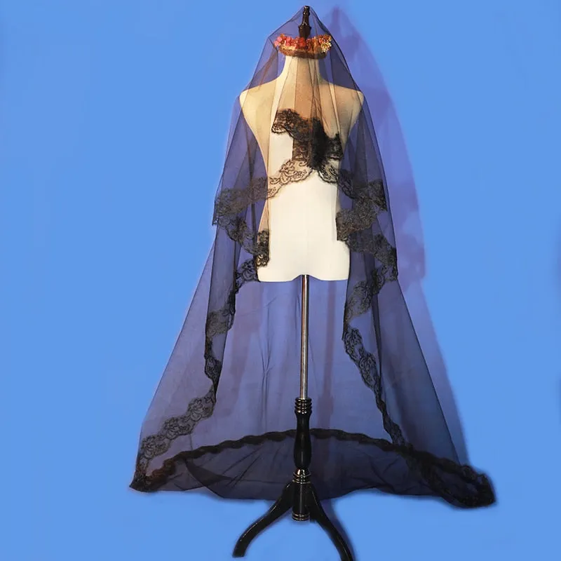 One-Layer Black Bridal Veil