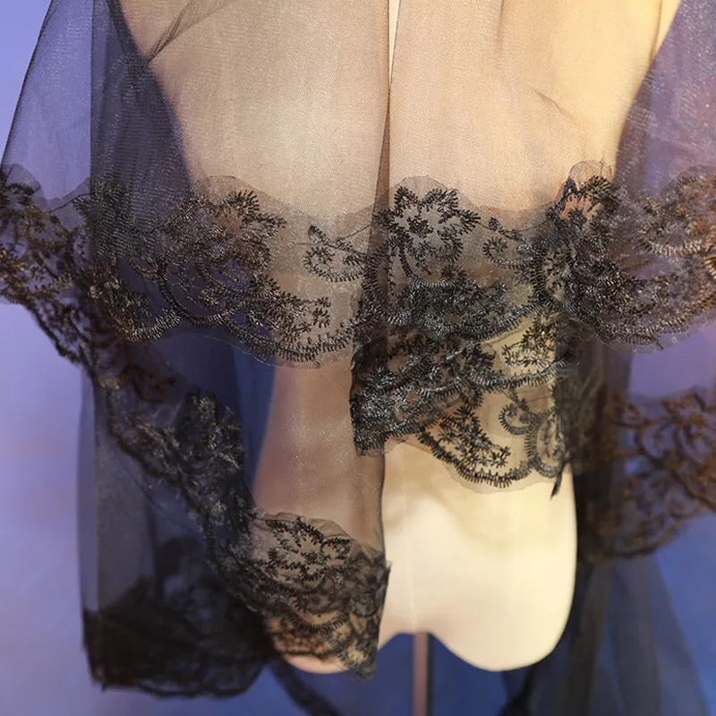 One-Layer Black Bridal Veil