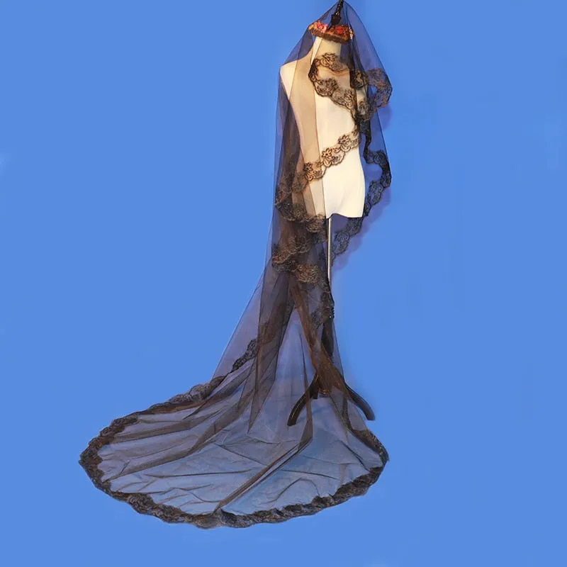 One-Layer Black Bridal Veil
