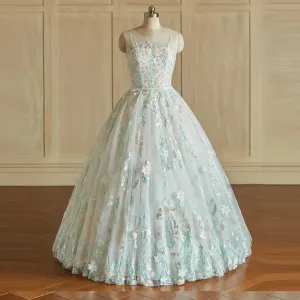 Pastel Color Floral Lace Ball Gown Wedding Dress | FLORENTIA