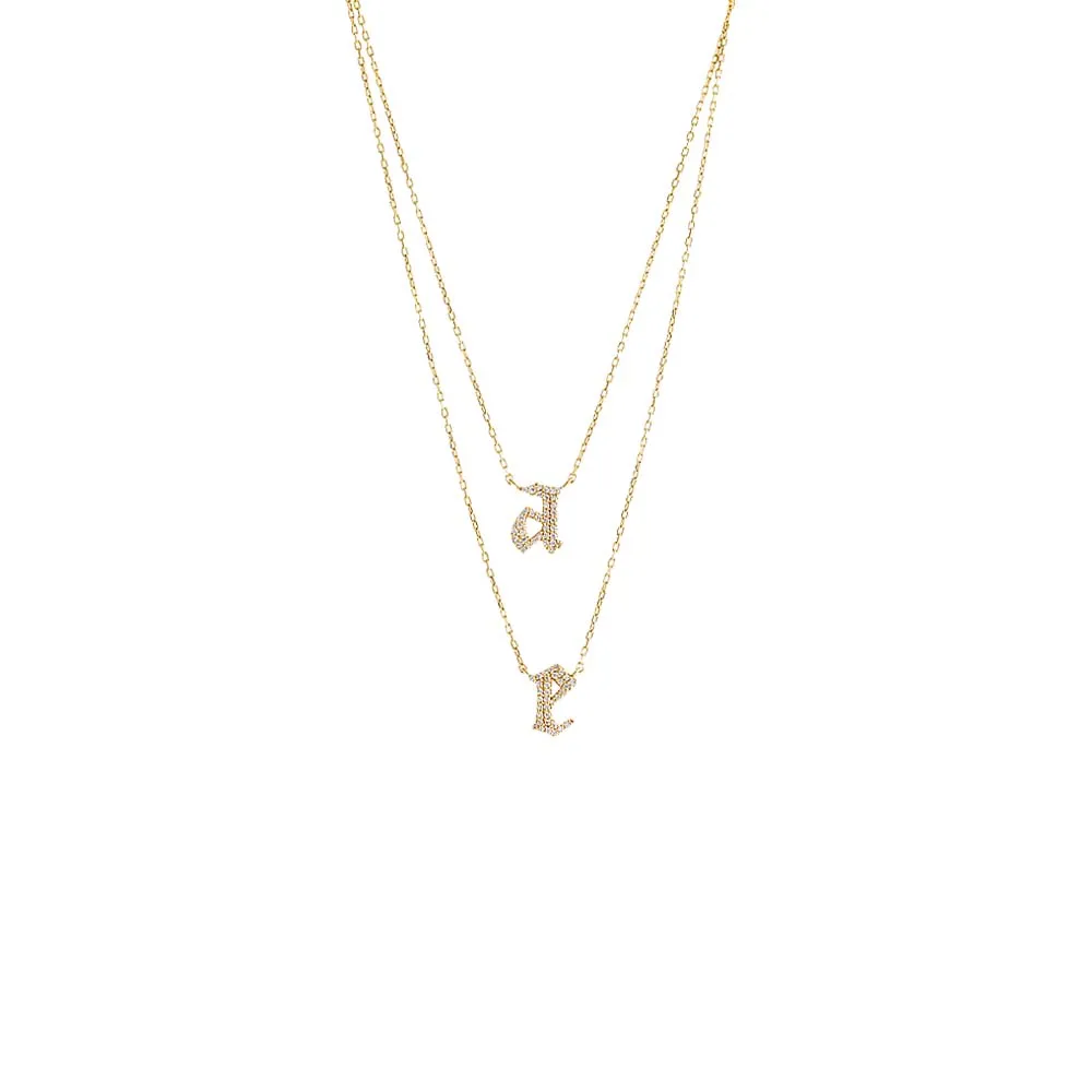 Pave Gothic Double Initial Necklace