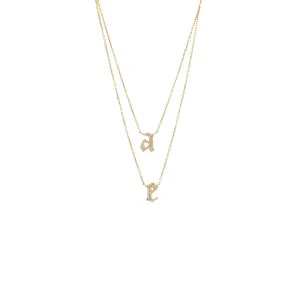 Pave Gothic Double Initial Necklace