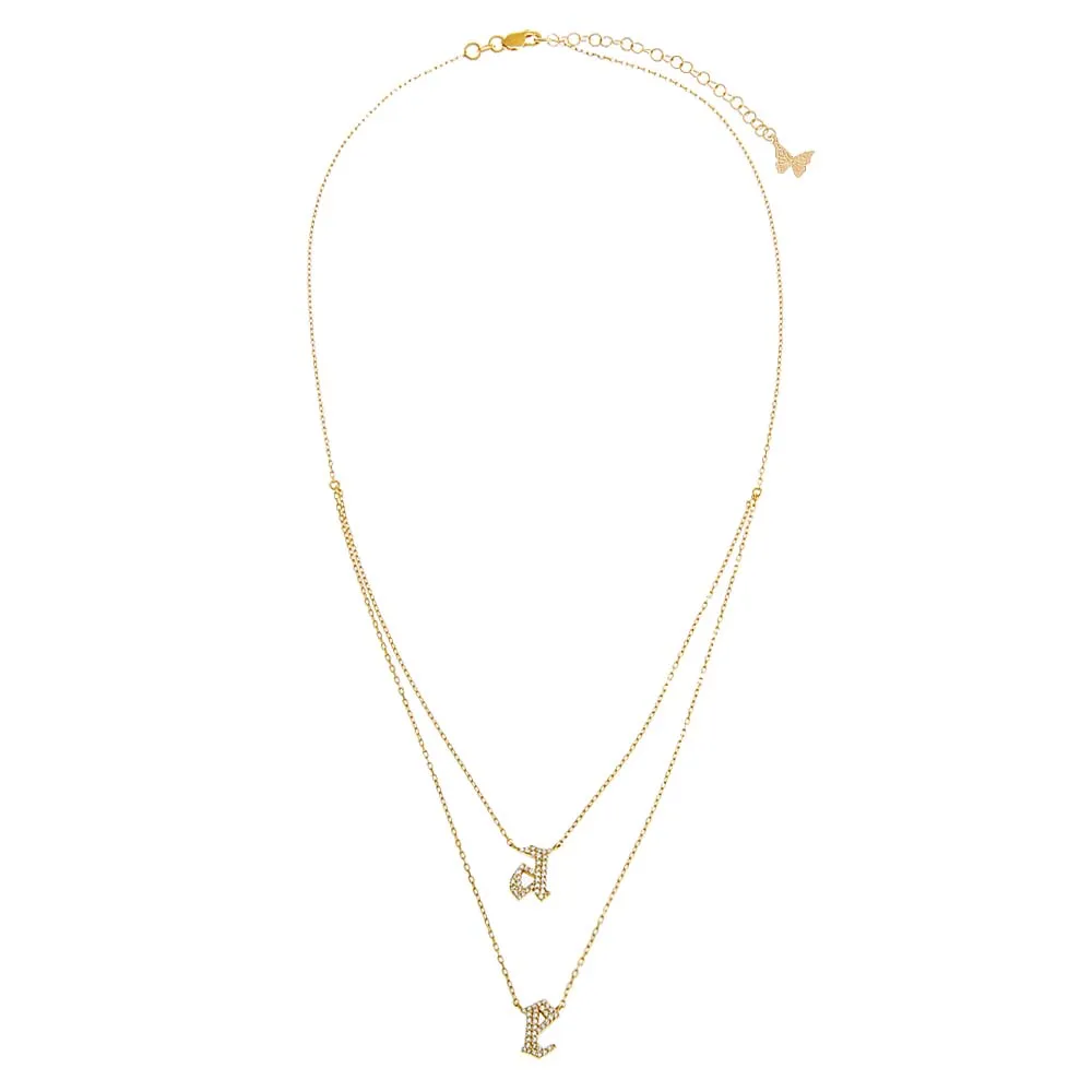Pave Gothic Double Initial Necklace