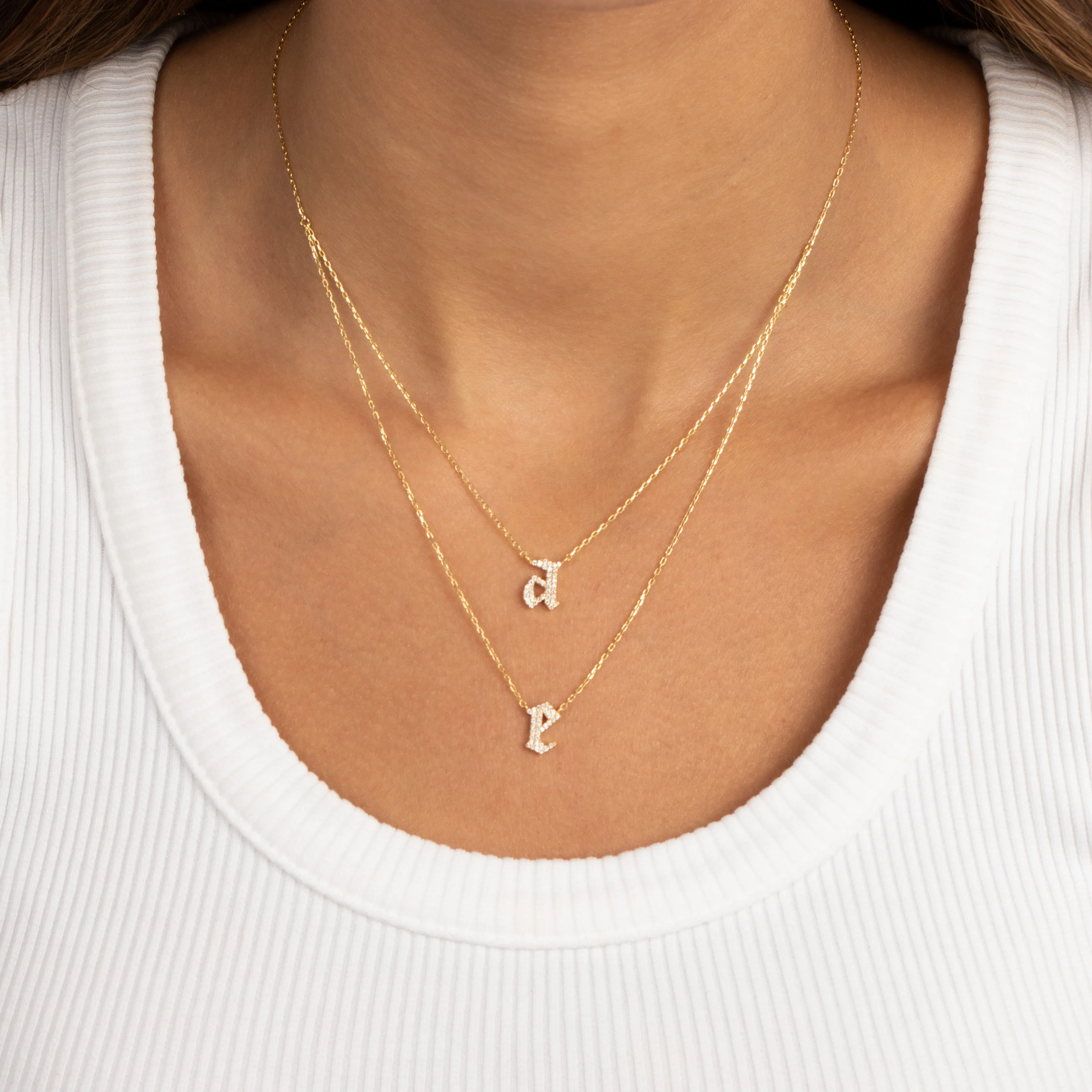 Pave Gothic Double Initial Necklace