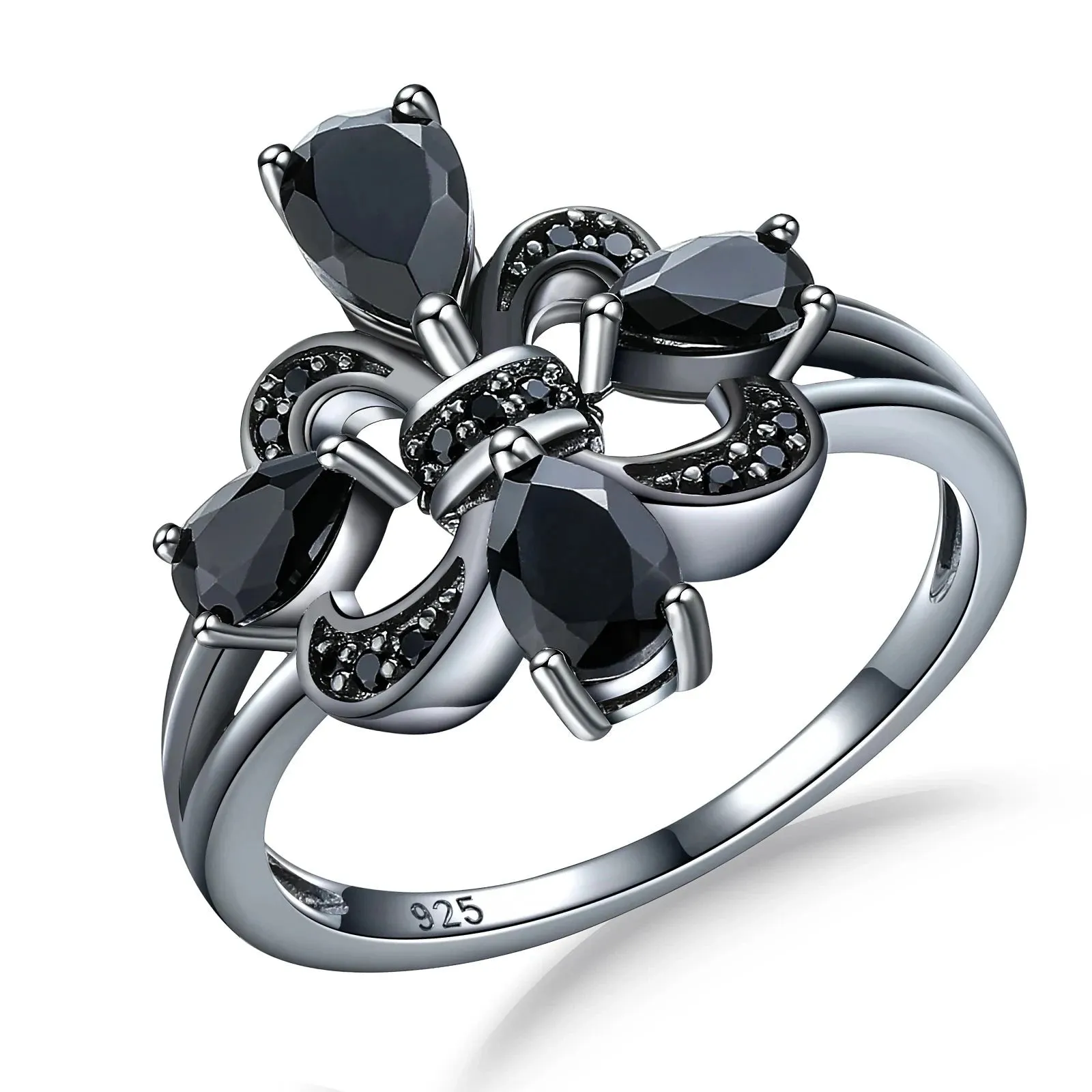 Pear-Cut Natural Black Spinel Gothic Ring