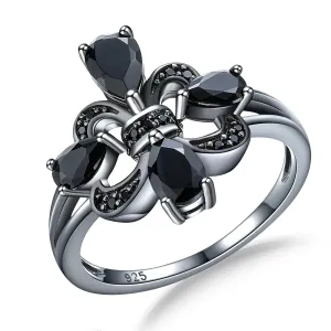 Pear-Cut Natural Black Spinel Gothic Ring