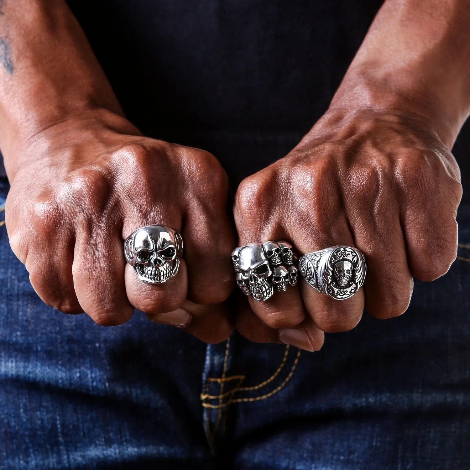 Phantom Skull Sterling Silver Biker Ring