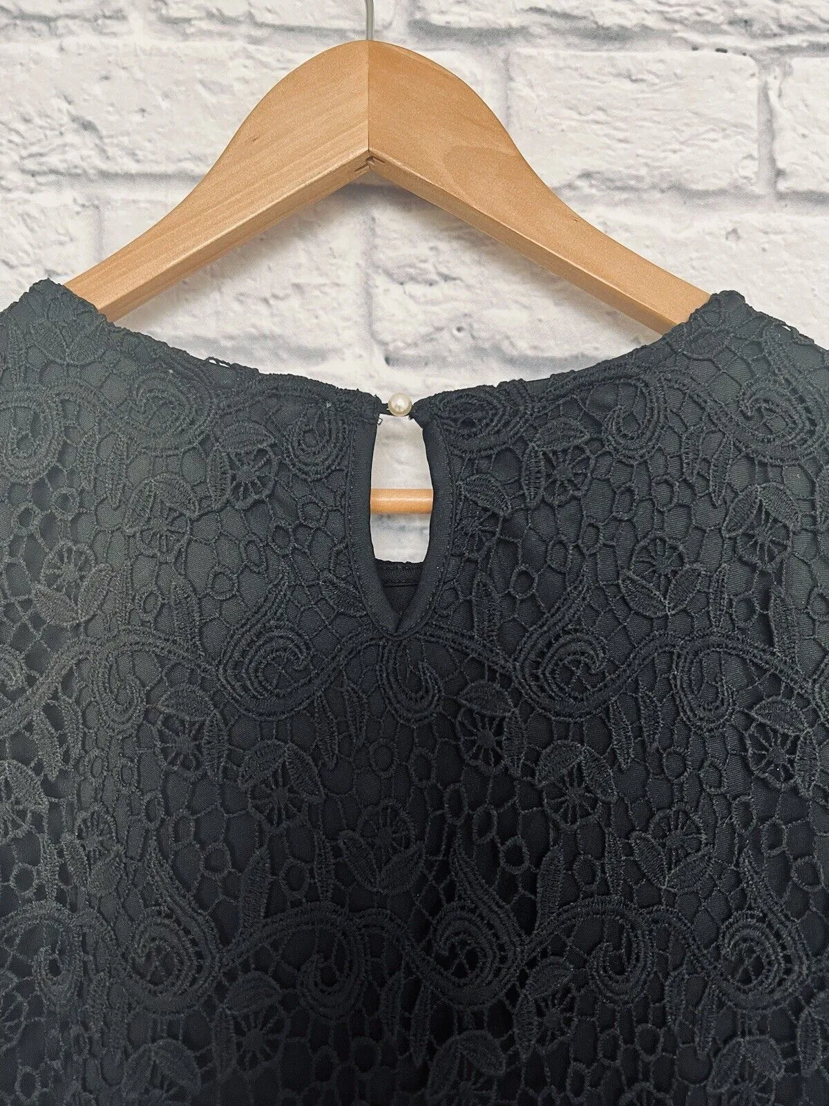 PHILOSOPHY Womens Black Lace Short Sleeve Top Lined Sz M Boho Romantic Blouse