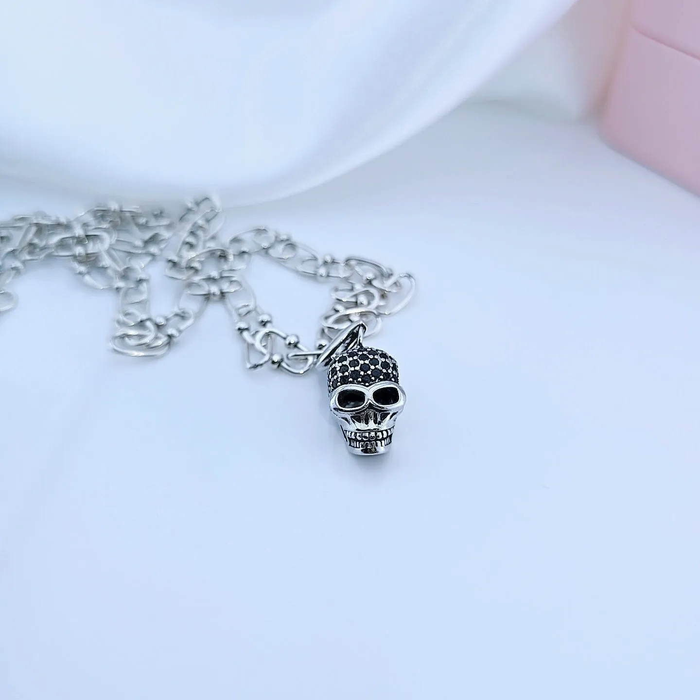 Punk Skull Diamond Paved Charm Necklace