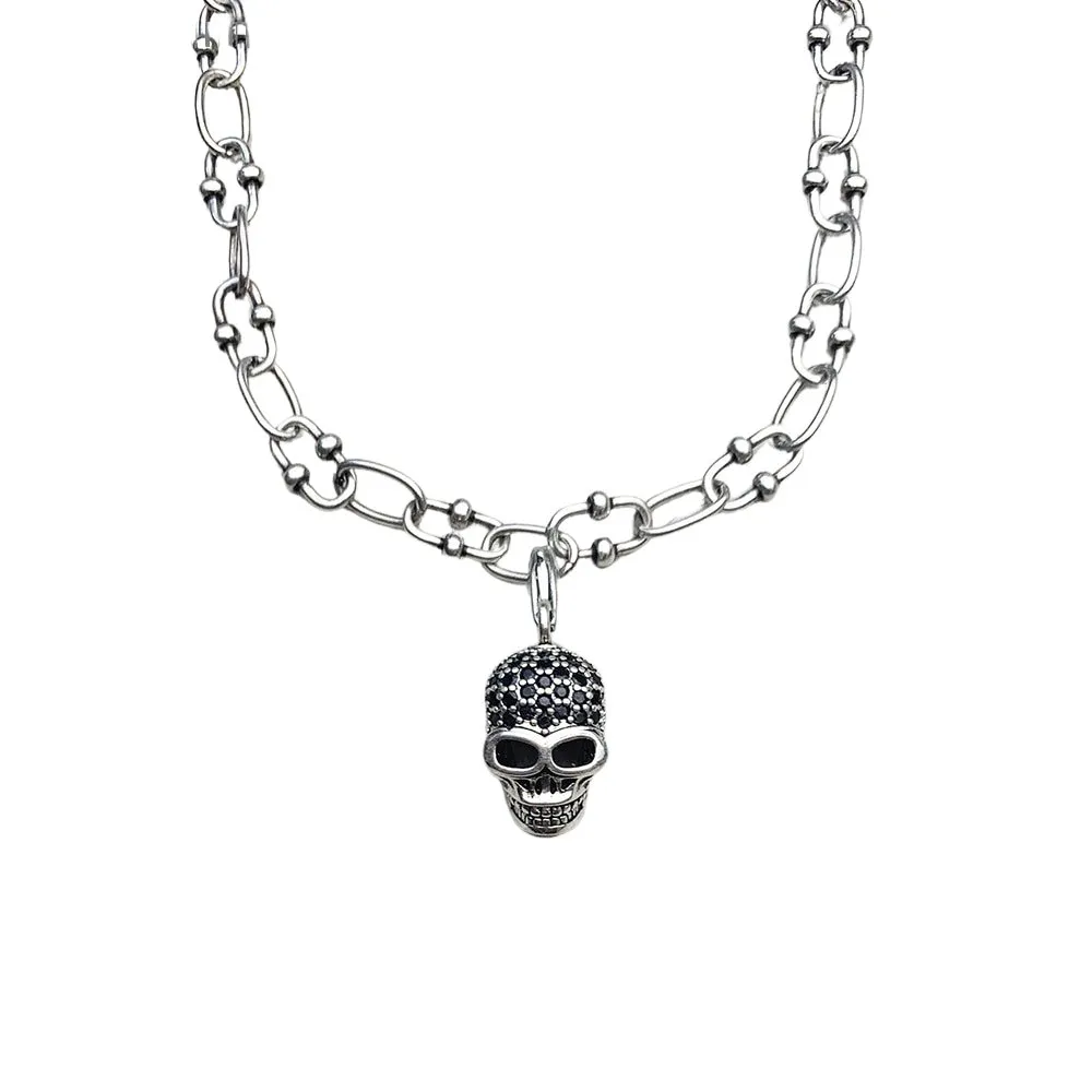 Punk Skull Diamond Paved Charm Necklace