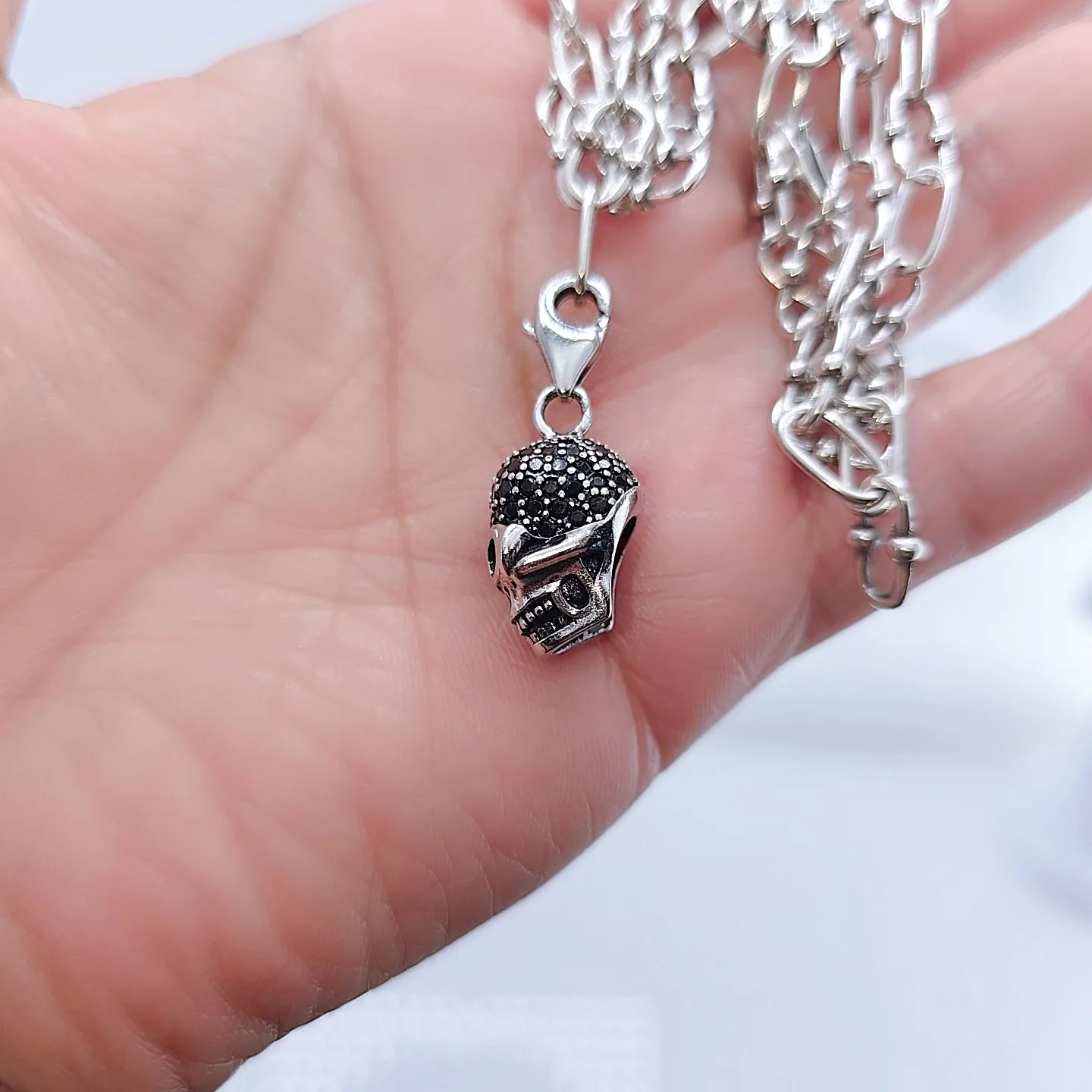 Punk Skull Diamond Paved Charm Necklace