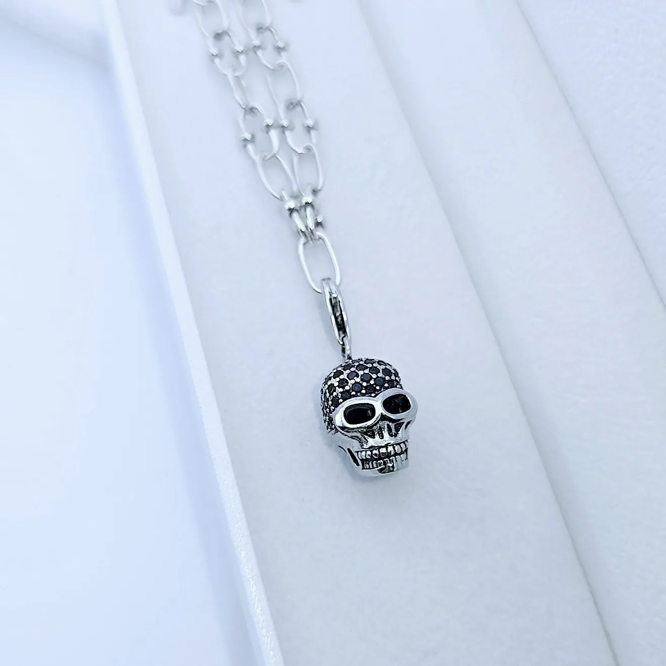 Punk Skull Diamond Paved Charm Necklace
