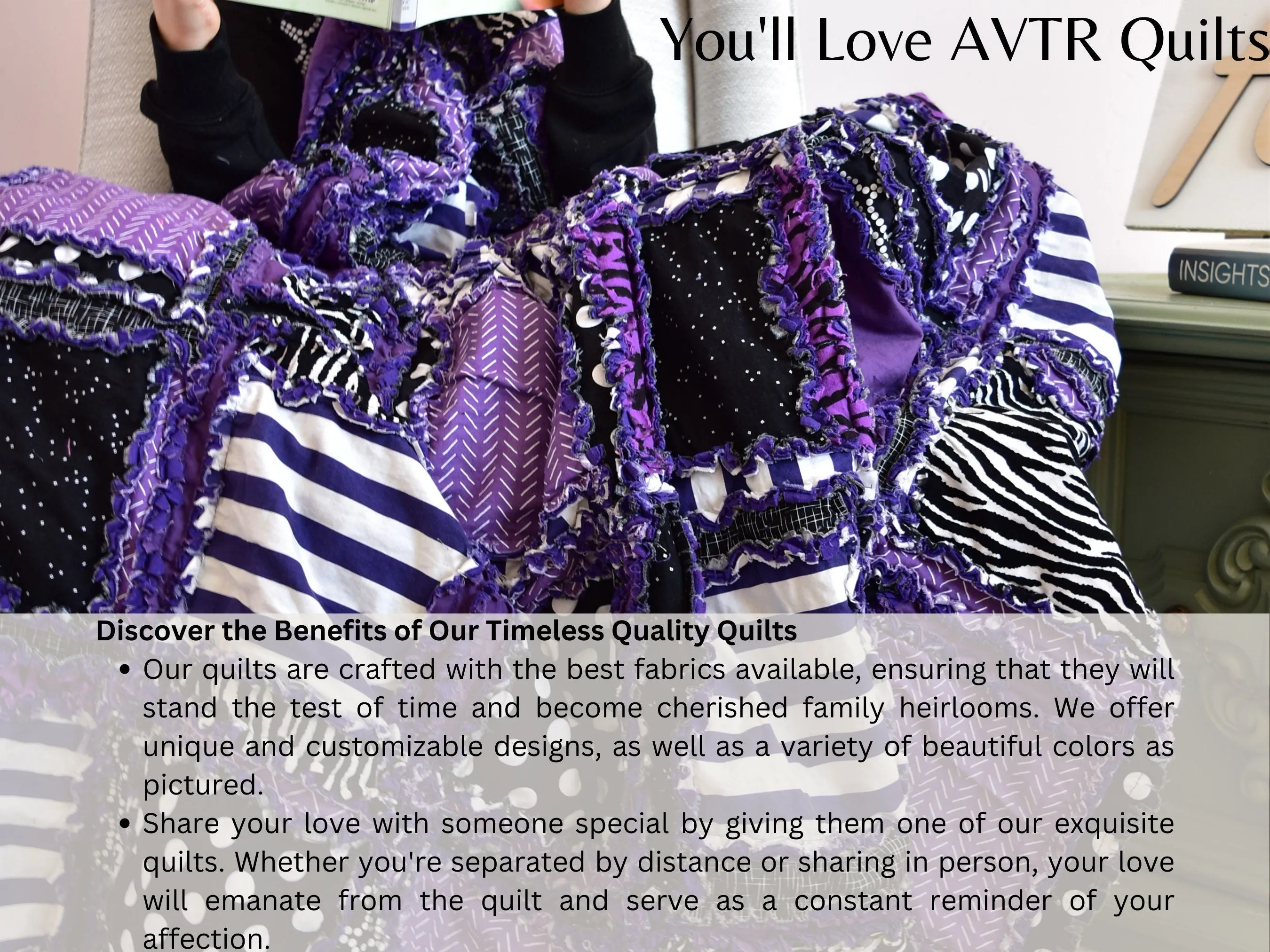 Purple and Black Rag Quilts for Sale, Big Handmade Rag Quilts, Baby Blanket to Twin Bedspread for Girls