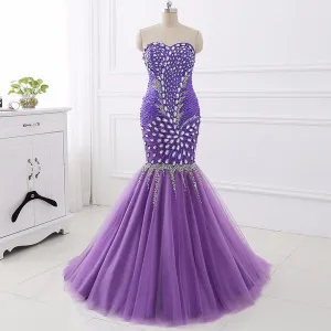 Purple Mermaid Beading Prom Dress