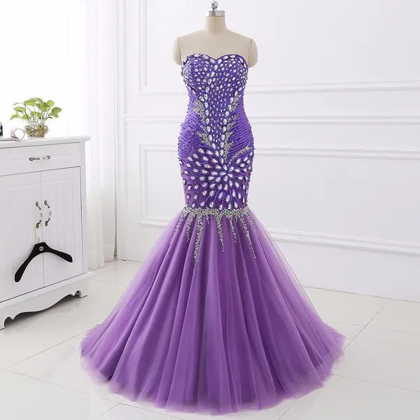 Purple Mermaid Beading Prom Dress