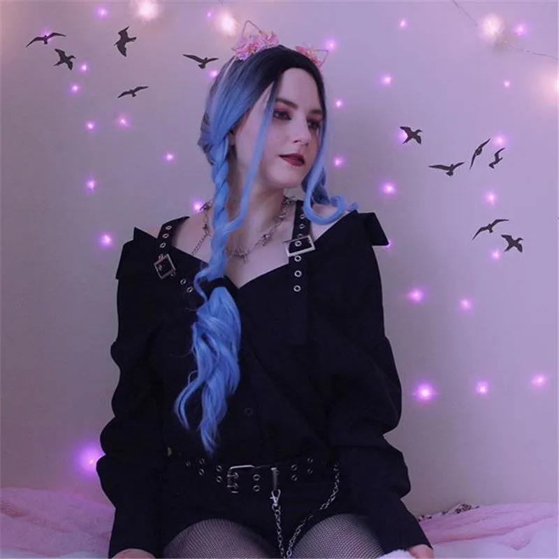 "BLACK GOTHIC OFF SHOULDER" SHIRT DRESS K082201