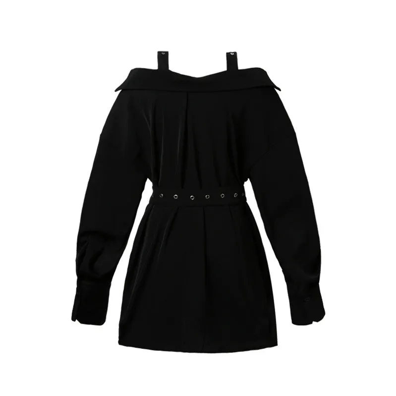 "BLACK GOTHIC OFF SHOULDER" SHIRT DRESS K082201
