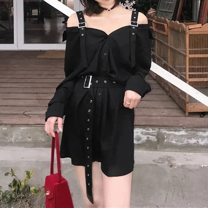 "BLACK GOTHIC OFF SHOULDER" SHIRT DRESS K082201