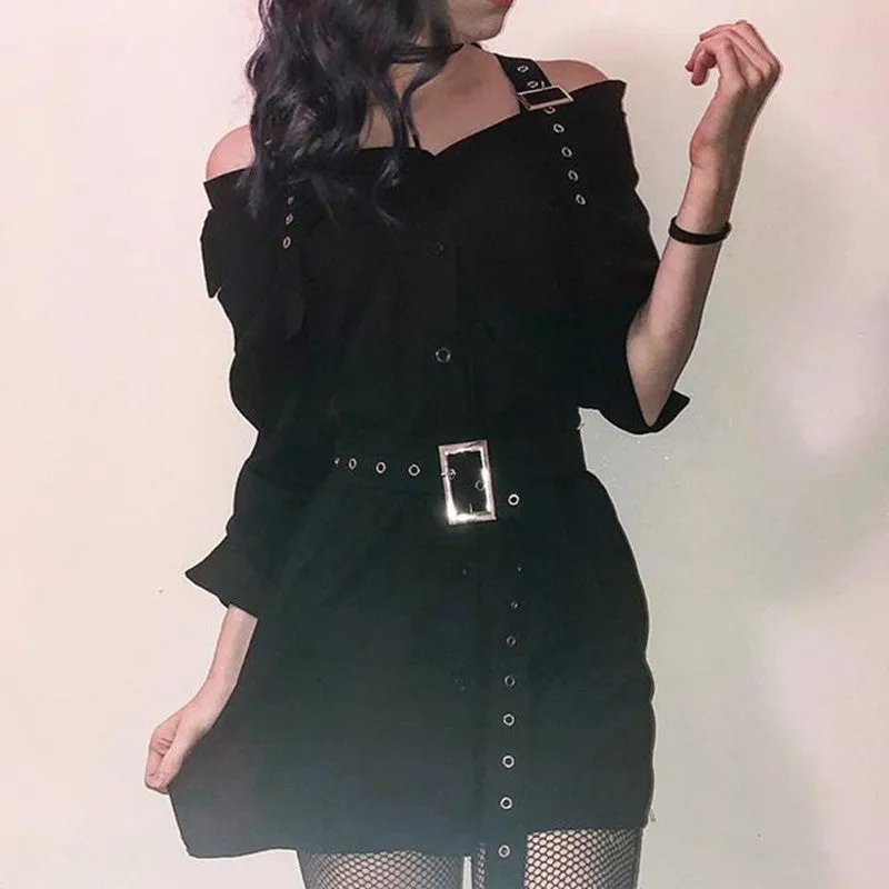 "BLACK GOTHIC OFF SHOULDER" SHIRT DRESS K082201