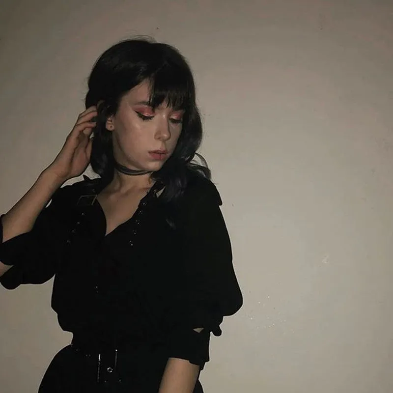"BLACK GOTHIC OFF SHOULDER" SHIRT DRESS K082201