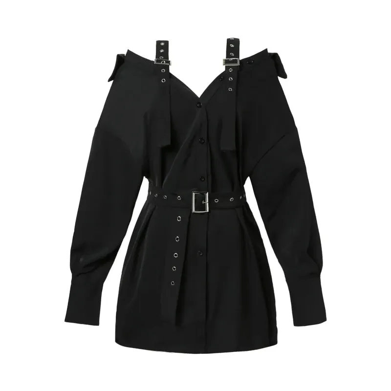 "BLACK GOTHIC OFF SHOULDER" SHIRT DRESS K082201