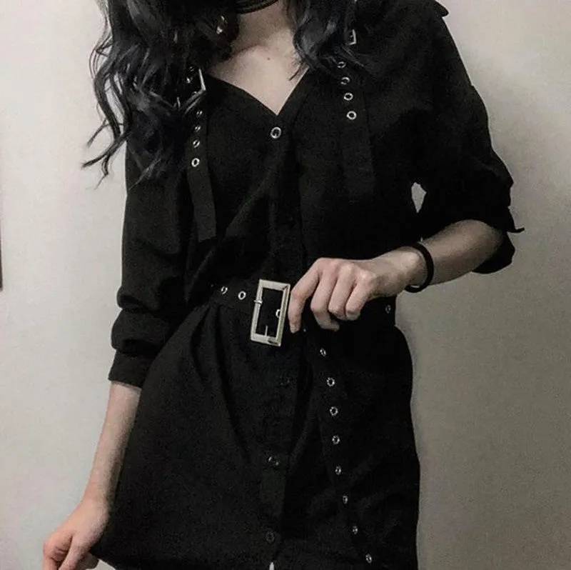 "BLACK GOTHIC OFF SHOULDER" SHIRT DRESS K082201