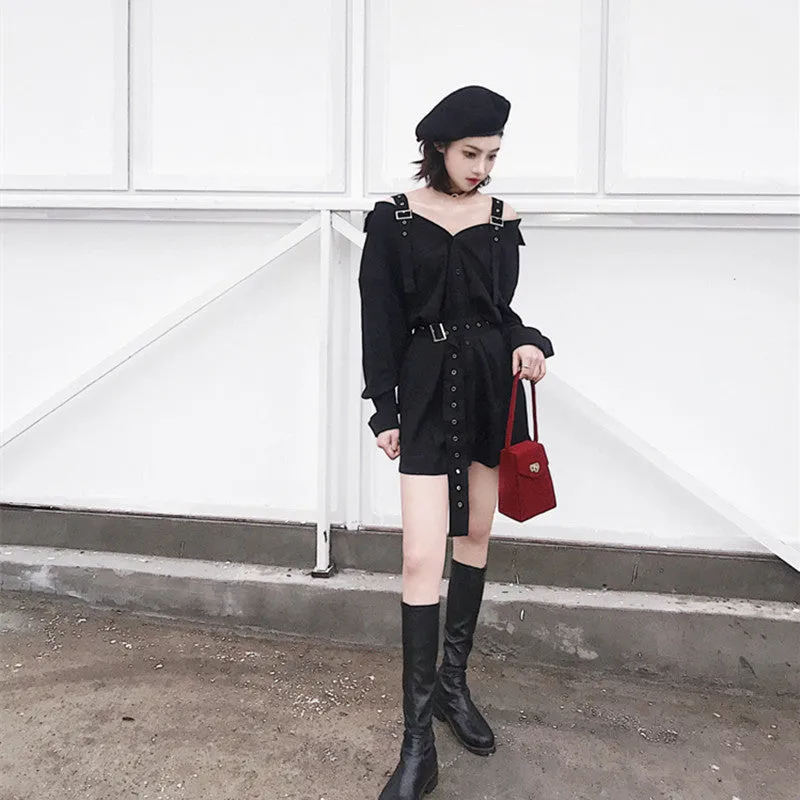 "BLACK GOTHIC OFF SHOULDER" SHIRT DRESS K082201
