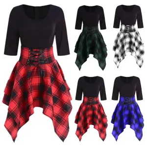 "GOTHIC PLAID HALF SLEEVES IRREGULAR" DRESS K082107