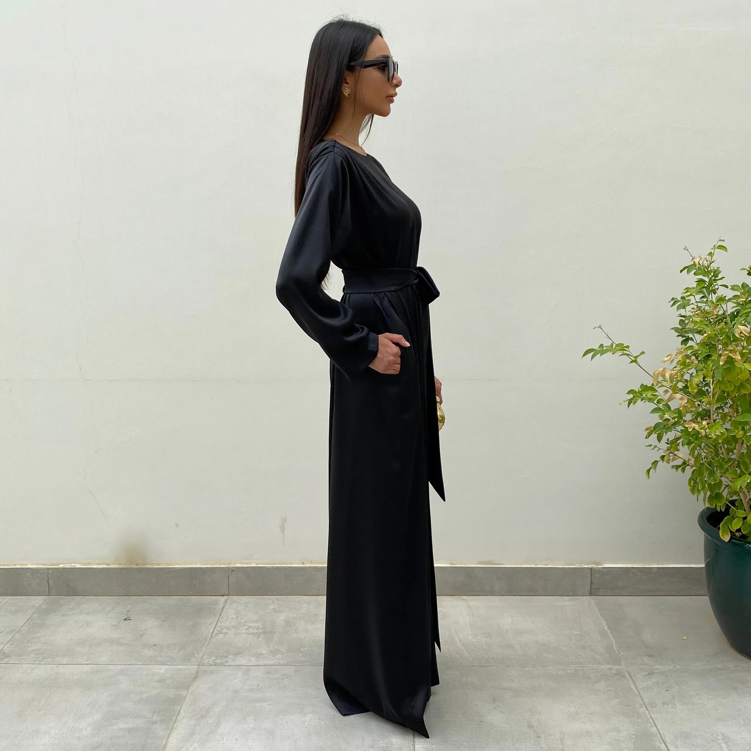 RAM20 BLACK SILK MATT SATIN WIDE LEG JUMPSUIT