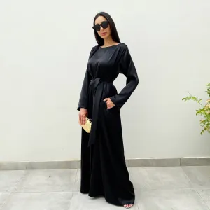 RAM20 BLACK SILK MATT SATIN WIDE LEG JUMPSUIT
