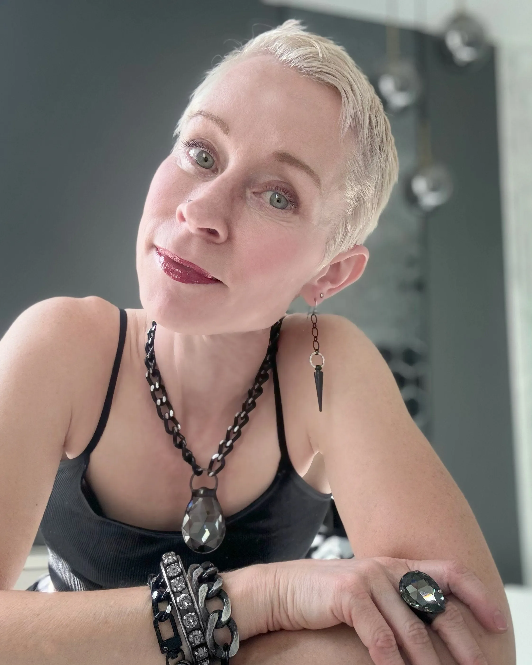 RAVE - Black Spike Earrings with Matte Black Chain