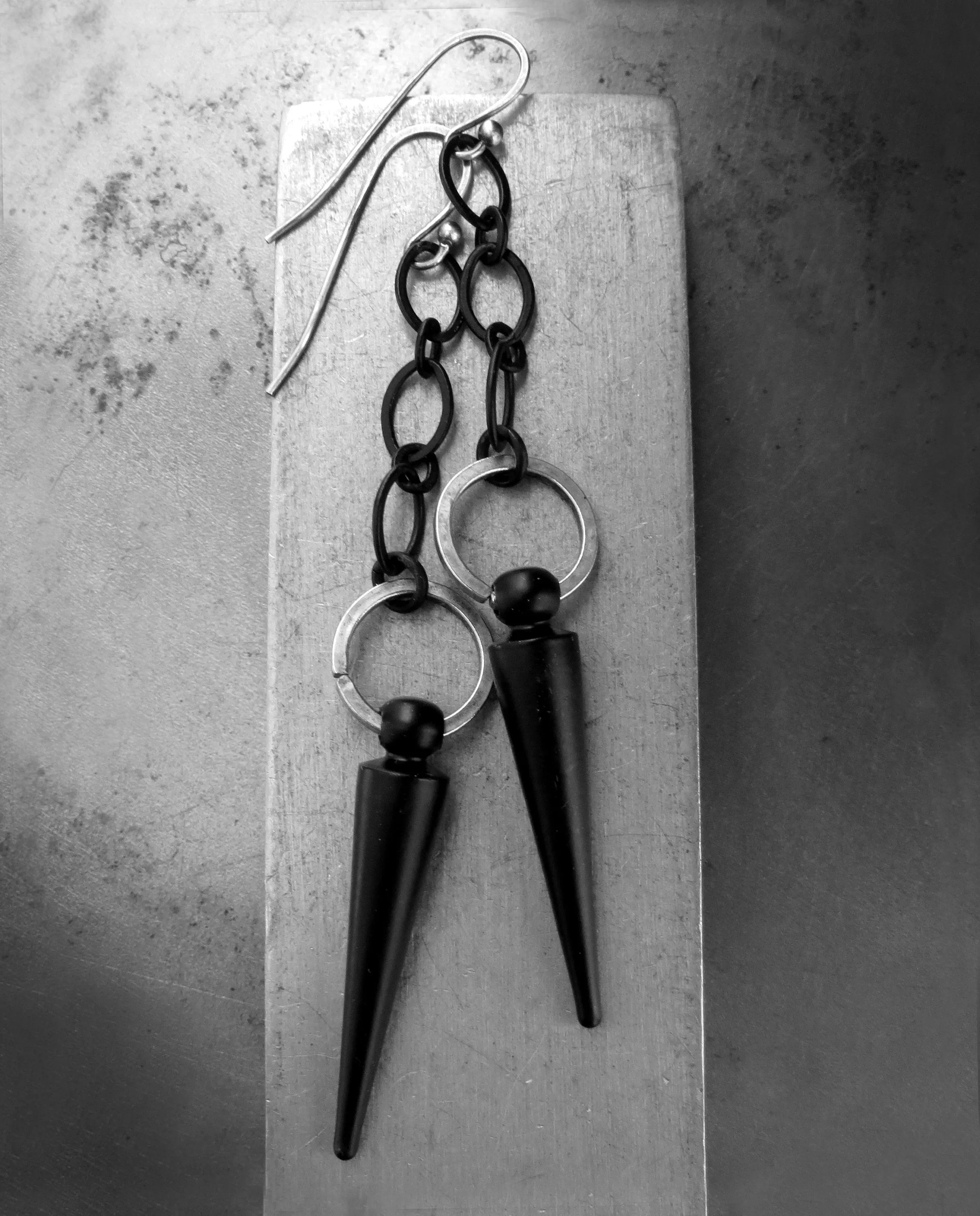 RAVE - Black Spike Earrings with Matte Black Chain