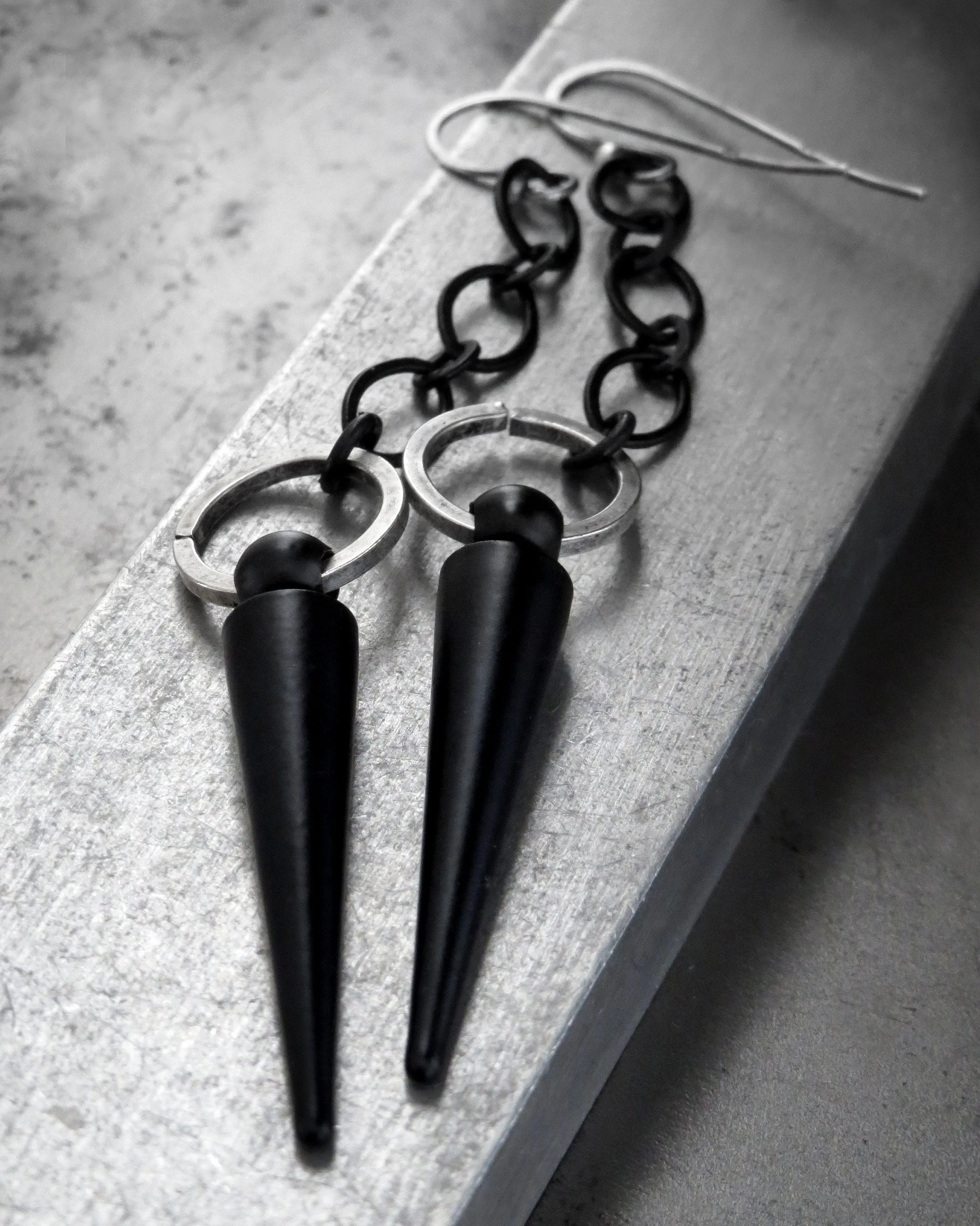RAVE - Black Spike Earrings with Matte Black Chain