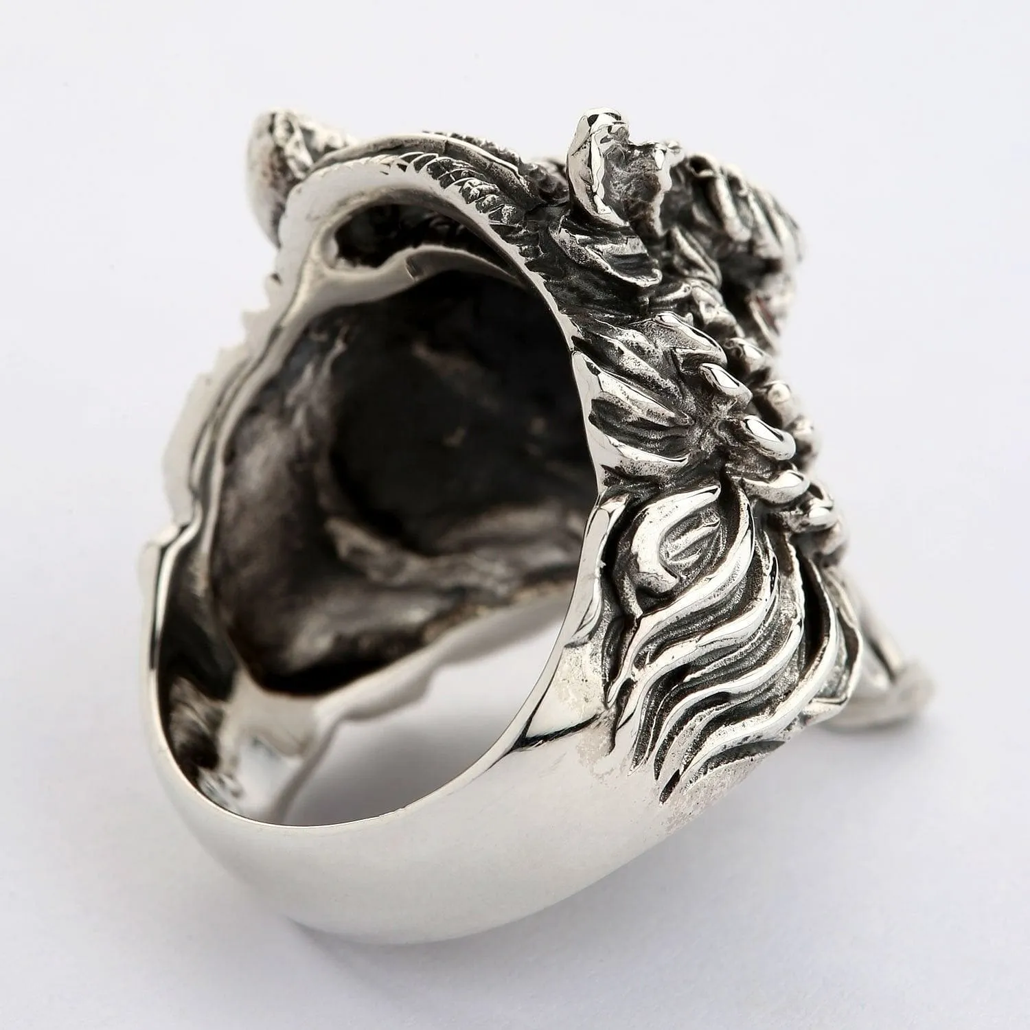 Red Eyes Owl Sterling Silver Gothic Ring